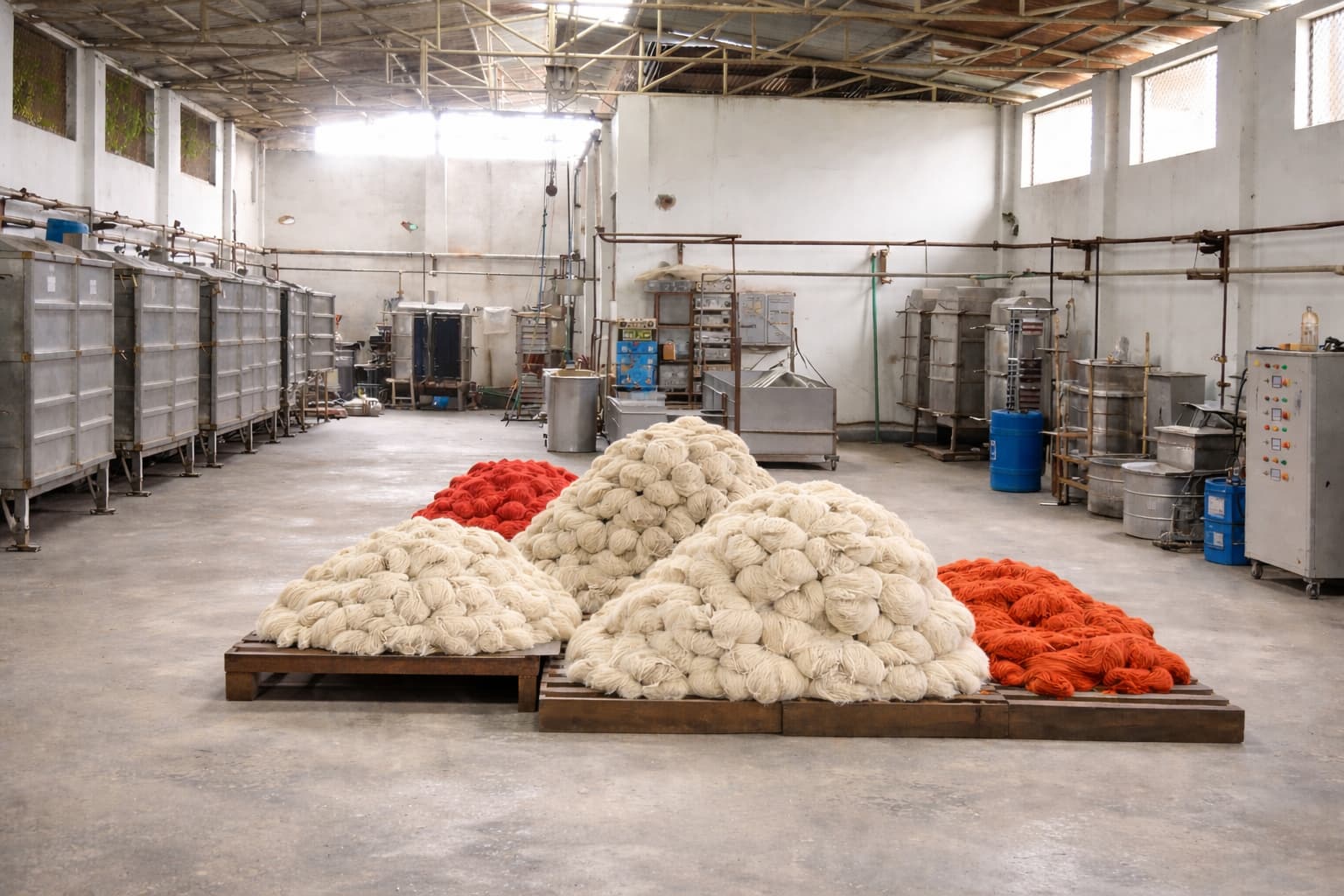 Wool dyeing process inside Dantakali Dyeing factory, Mulpani Kathmandu
